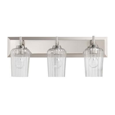 Brilia 3-light Vanity in Polished Nickel with Fluted Glass - - Golden Lighting