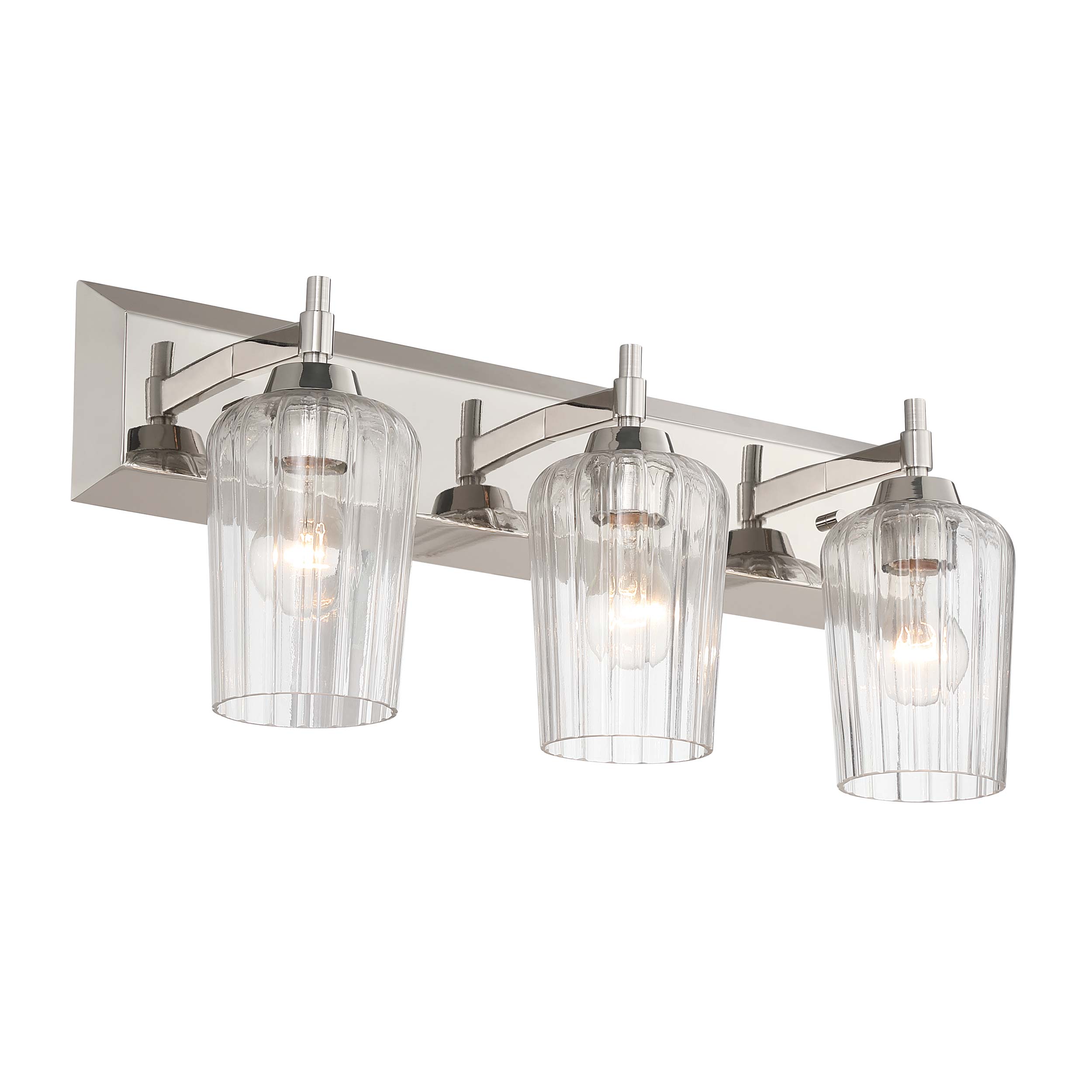 Brilia 3-light Vanity in Polished Nickel with Fluted Glass - - Golden Lighting