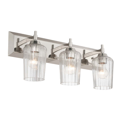 Brilia 3-light Vanity in Polished Nickel with Fluted Glass - - Golden Lighting