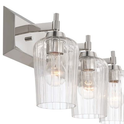 Brilia 3-light Vanity in Polished Nickel with Fluted Glass - - Golden Lighting