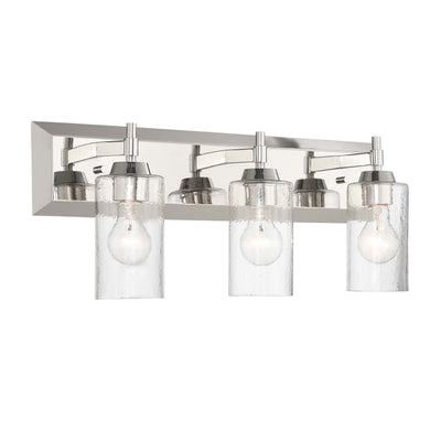 Brilia 3-light Vanity in Polished Nickel with Hammered Water Glass - - Golden Lighting