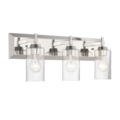 Brilia 3-light Vanity in Polished Nickel with Hammered Water Glass - - Golden Lighting