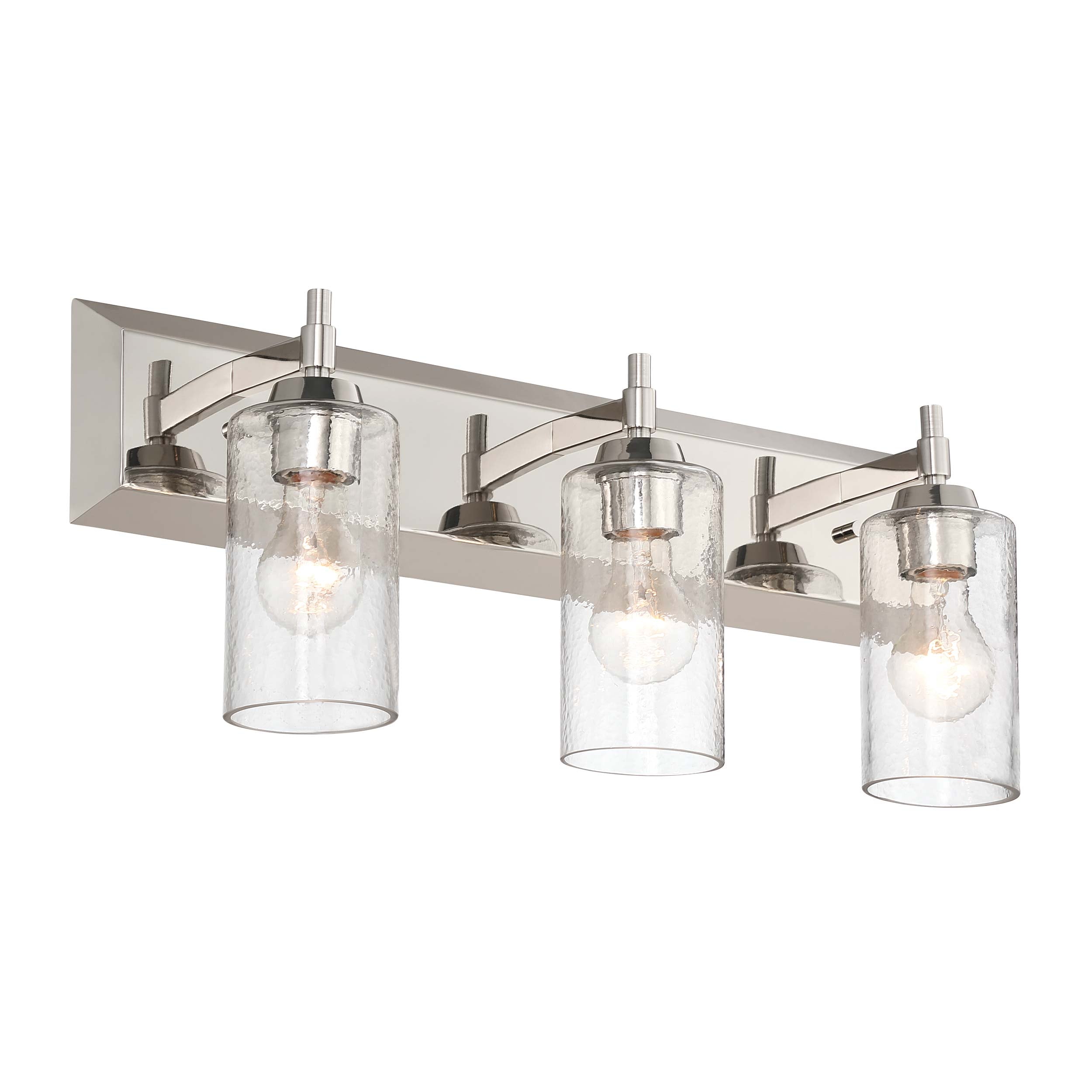 Brilia 3-light Vanity in Polished Nickel with Hammered Water Glass - - Golden Lighting