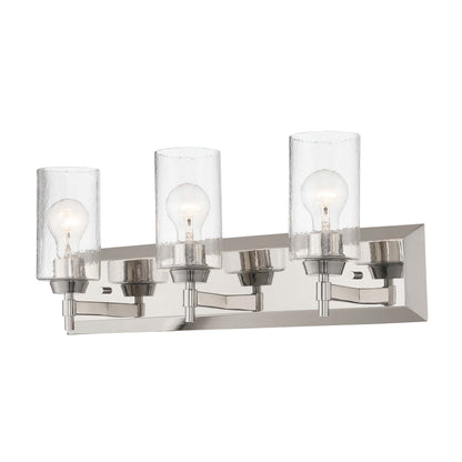 Brilia 3-light Vanity in Polished Nickel with Hammered Water Glass - - Golden Lighting
