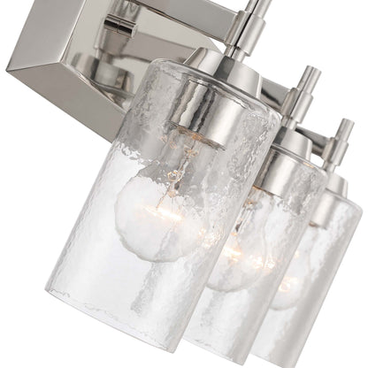 Brilia 3-light Vanity in Polished Nickel with Hammered Water Glass - - Golden Lighting