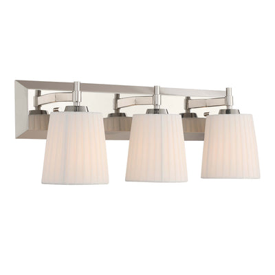 Brilia 3-light Vanity in Polished Nickel with Pleated Shade - - Golden Lighting