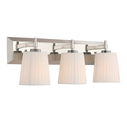 Brilia 3-light Vanity in Polished Nickel with Pleated Shade - - Golden Lighting