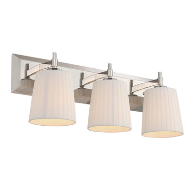 Brilia 3-light Vanity in Polished Nickel with Pleated Shade - - Golden Lighting