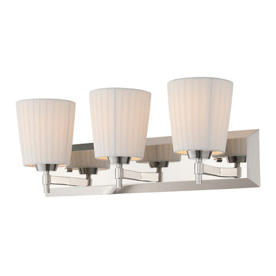 Brilia 3-light Vanity in Polished Nickel with Pleated Shade - - Golden Lighting