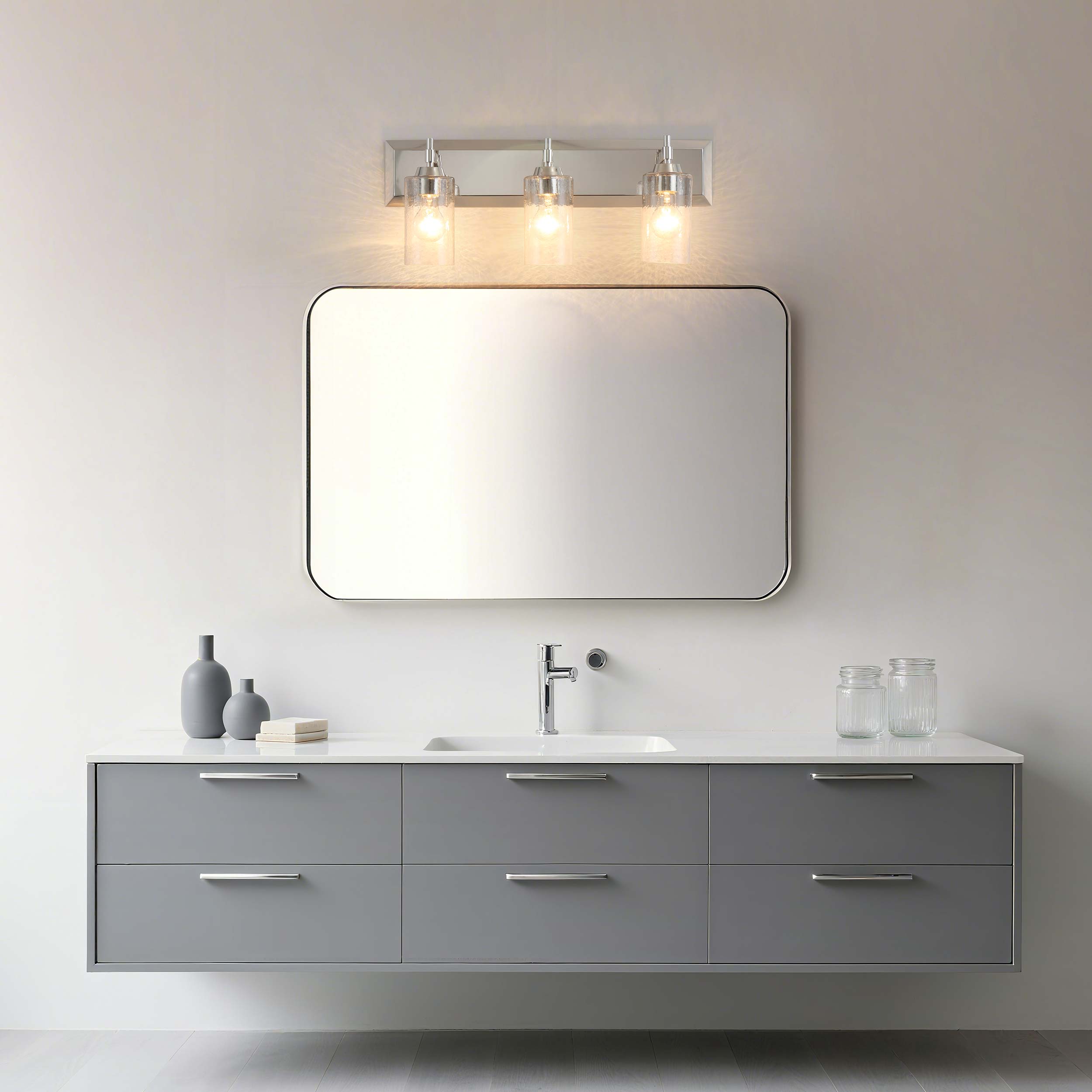 Yep by Golden Lighting Brilia 3-light Vanity in Polished Nickel with Hammered Water Glass
