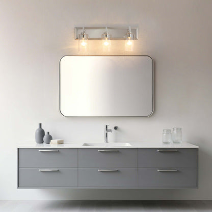 Yep by Golden Lighting Brilia 3-light Vanity in Polished Nickel with Hammered Water Glass