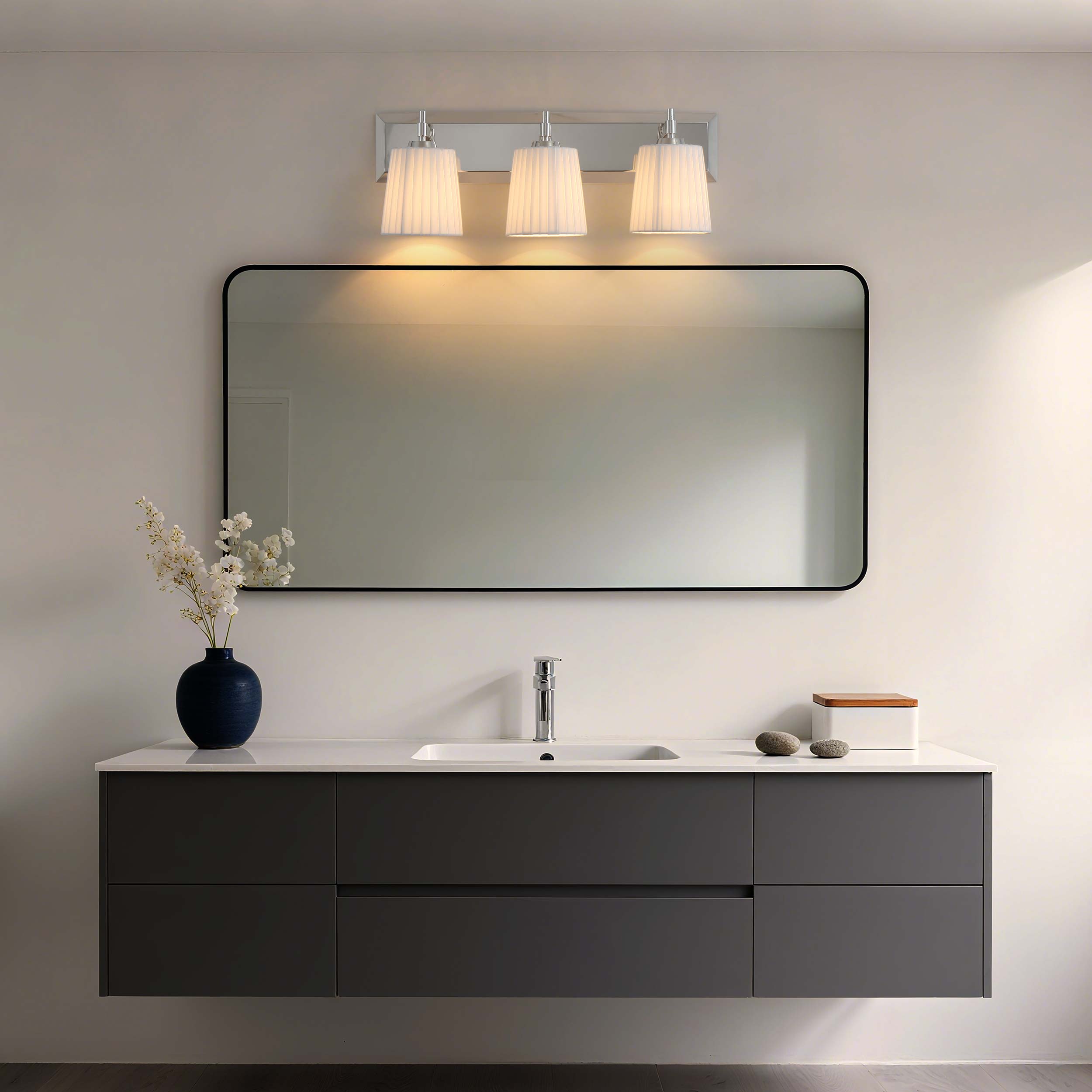 Yep by Golden Lighting Brilia 3-light Vanity in Polished Nickel with Pleated Shade