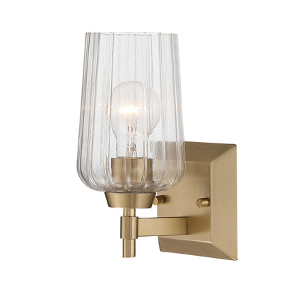 Brilia 1-light Wall Sconce Vanity in Brushed Champagne Brass with Fluted Glass - - Golden Lighting