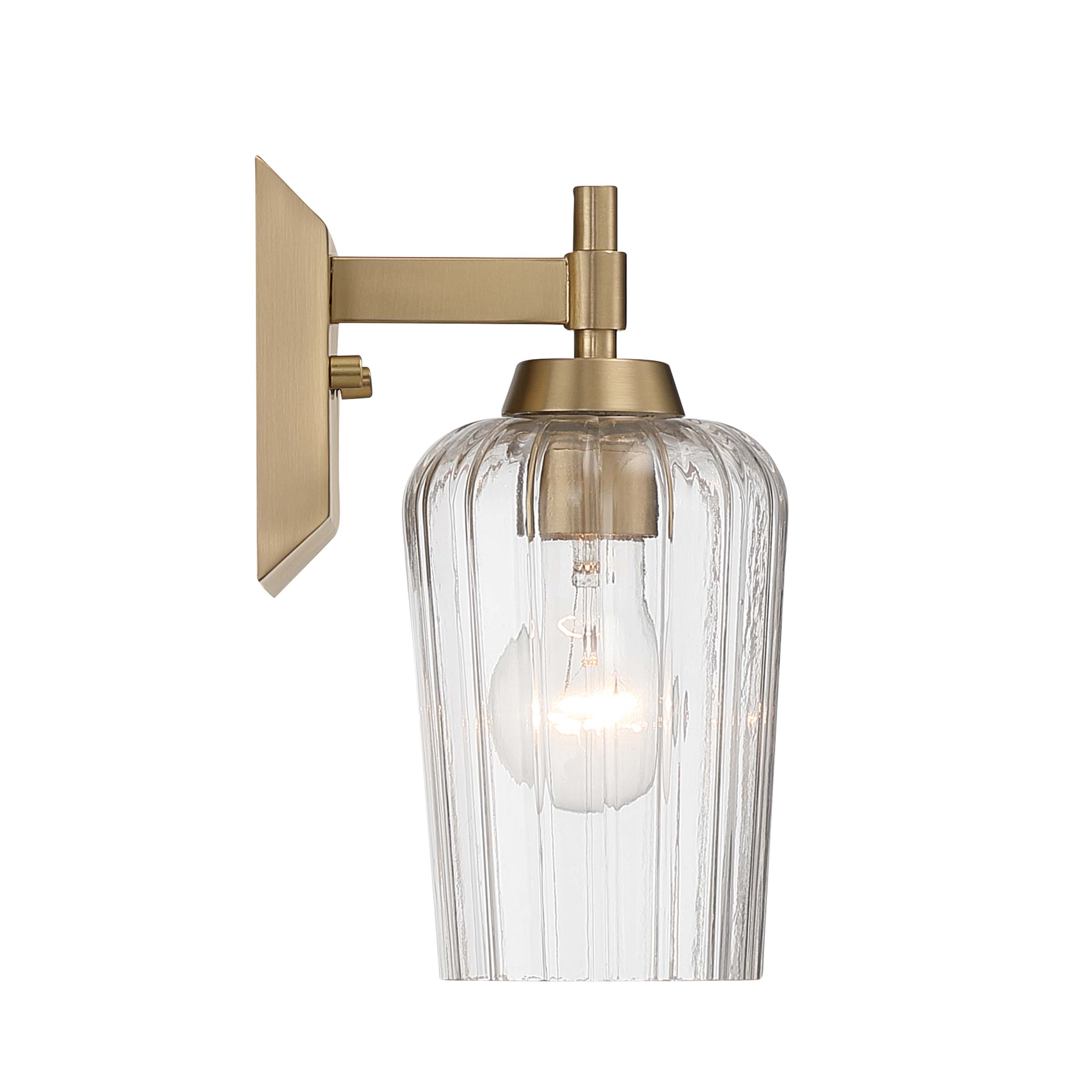 Brilia 1-light Wall Sconce Vanity in Brushed Champagne Brass with Fluted Glass - - Golden Lighting