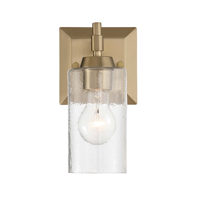 Brilia 1-light Wall Sconce Vanity in Brushed Champagne Brass with Hammered Water Glass - - Golden Lighting