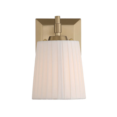 Brilia 1-light Wall Sconce Vanity in Brushed Champagne Brass with Pleated Shade - - Golden Lighting