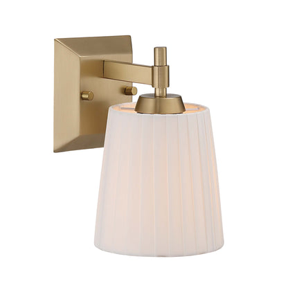 Brilia 1-light Wall Sconce Vanity in Brushed Champagne Brass with Pleated Shade - - Golden Lighting