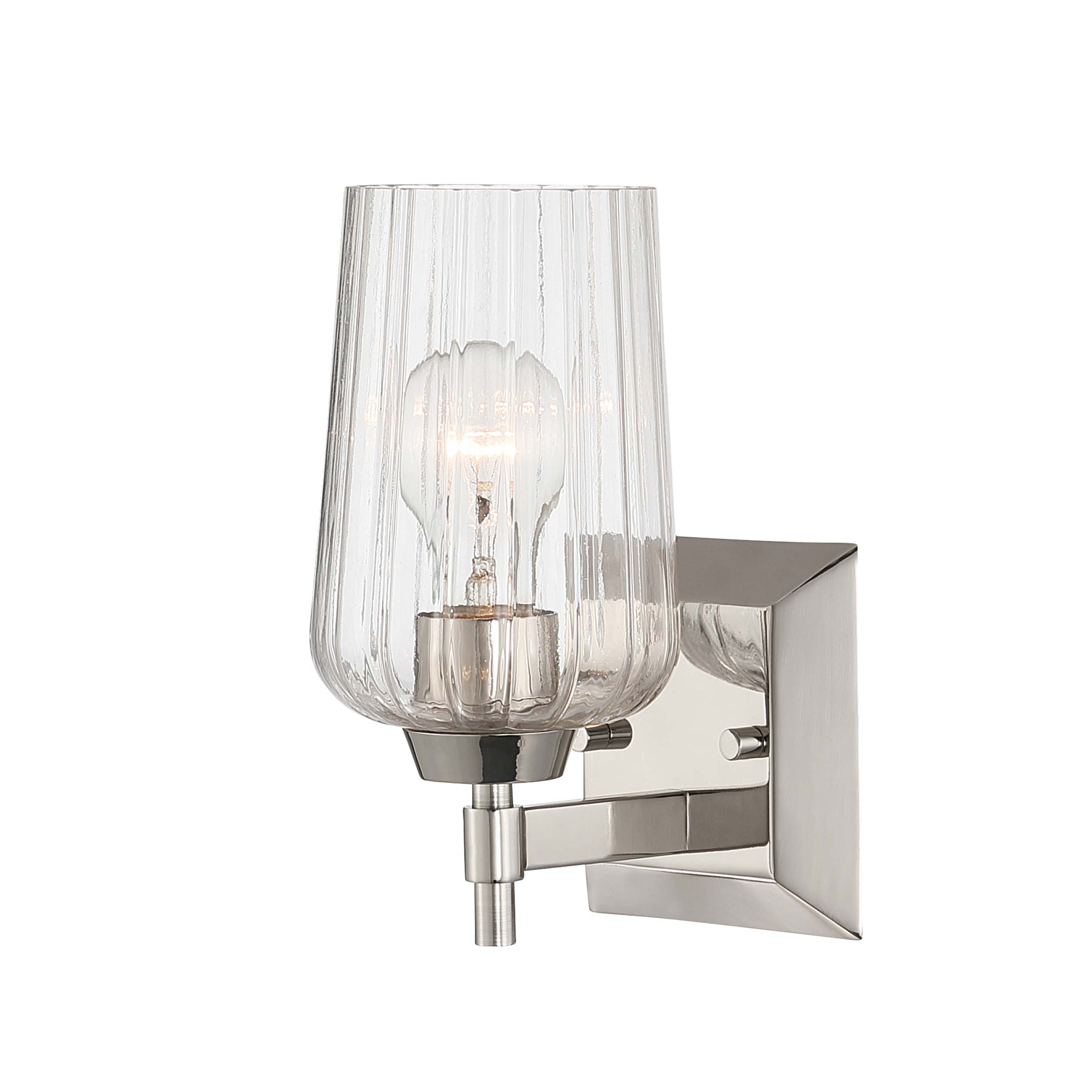 Brilia 1-light Wall Sconce Vanity in Polished Nickel with Fluted Glass - - Golden Lighting