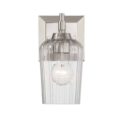 Brilia 1-light Wall Sconce Vanity in Polished Nickel with Fluted Glass - - Golden Lighting