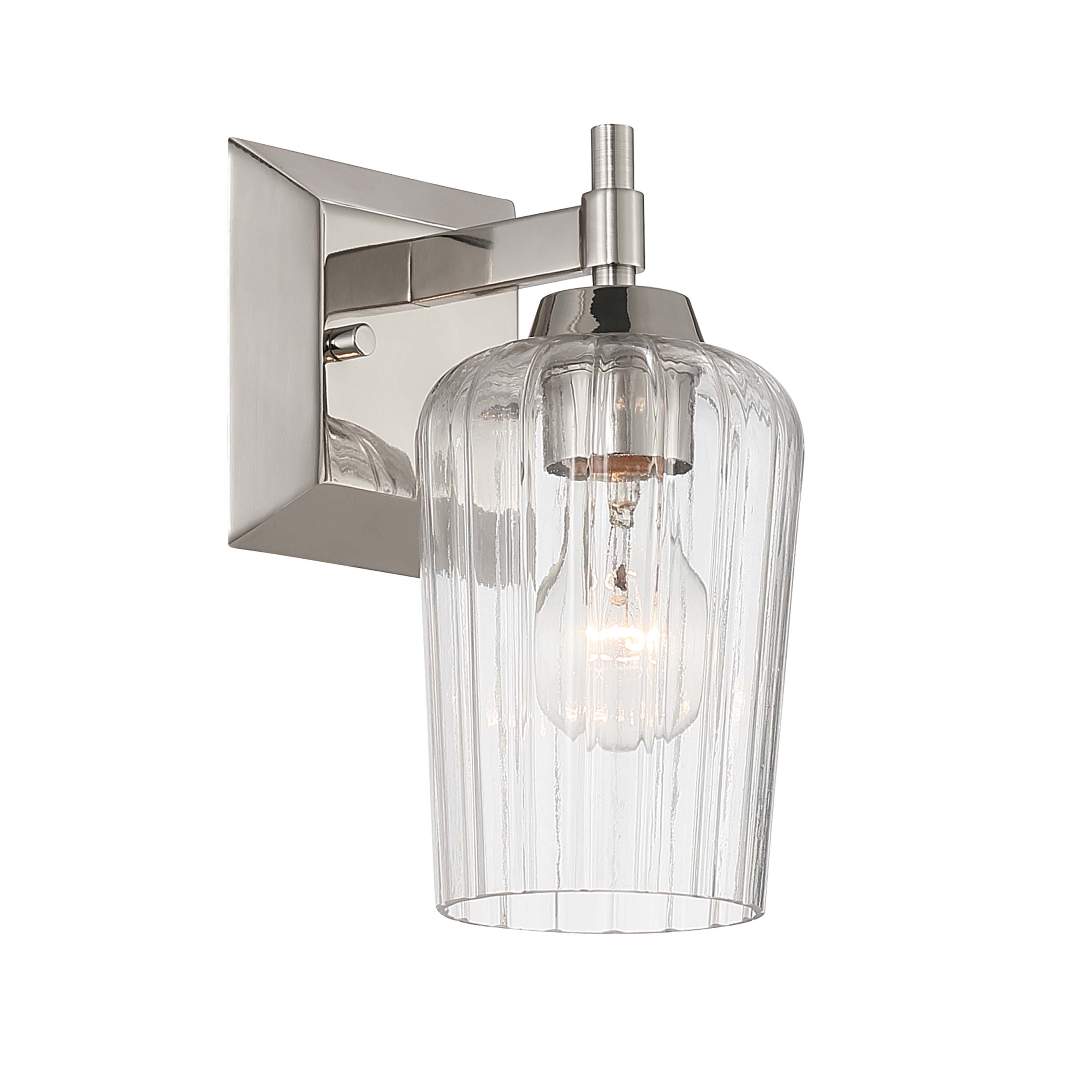 Brilia 1-light Wall Sconce Vanity in Polished Nickel with Fluted Glass - - Golden Lighting