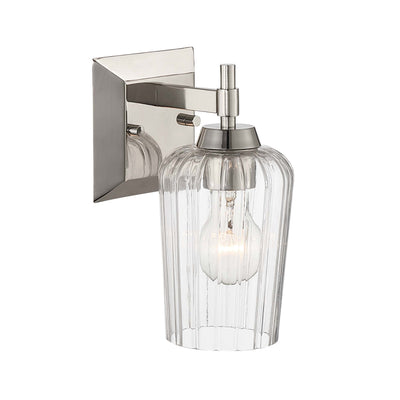 Brilia 1-light Wall Sconce Vanity in Polished Nickel with Fluted Glass - - Golden Lighting