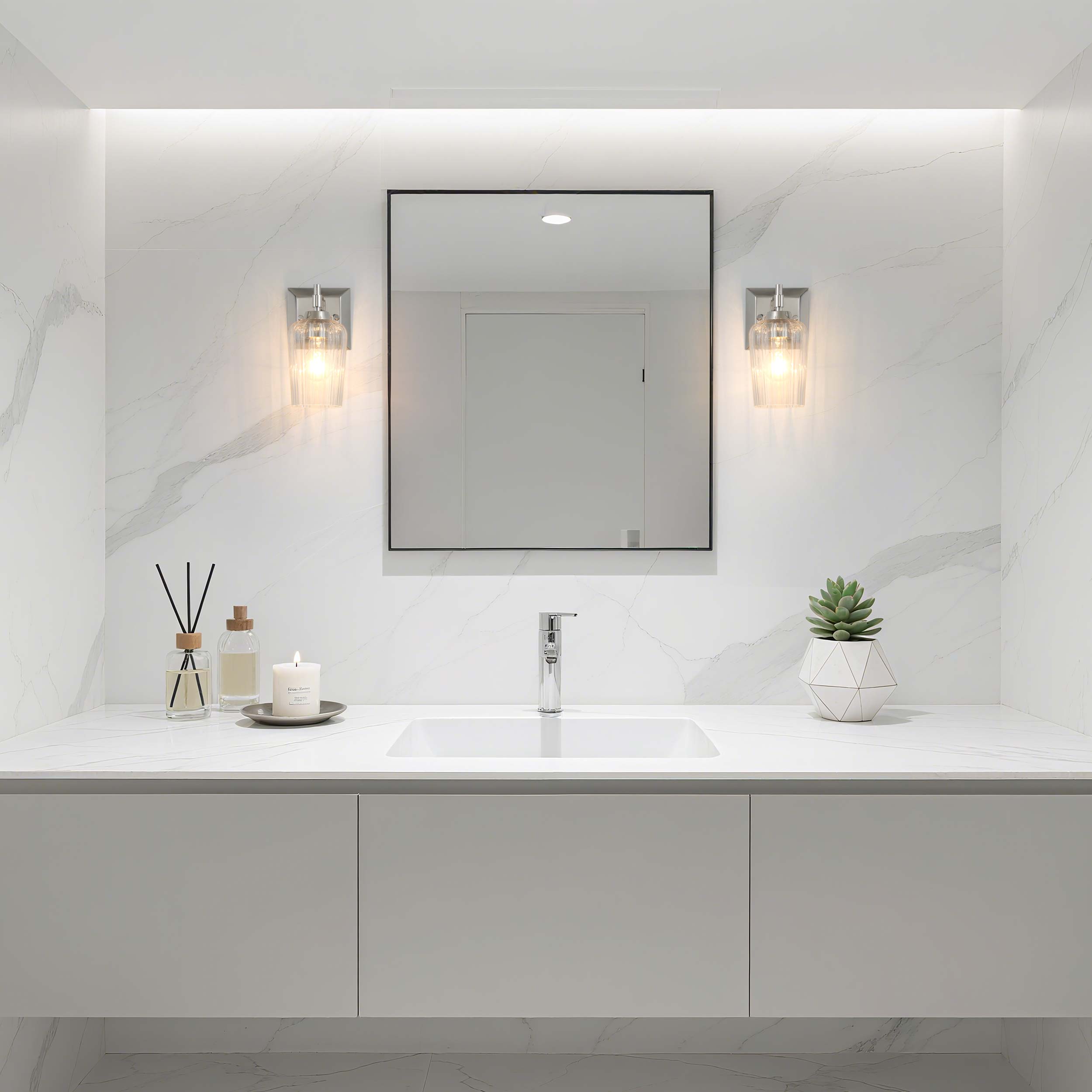 Brilia 1-light Wall Sconce Vanity in Polished Nickel with Fluted Glass - - Golden Lighting