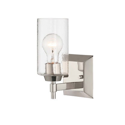 Brilia 1-light Wall Sconce Vanity in Polished Nickel with Hammered Water Glass - - Golden Lighting