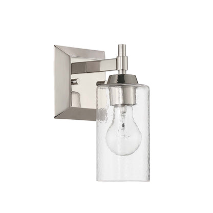 Brilia 1-light Wall Sconce Vanity in Polished Nickel with Hammered Water Glass - - Golden Lighting