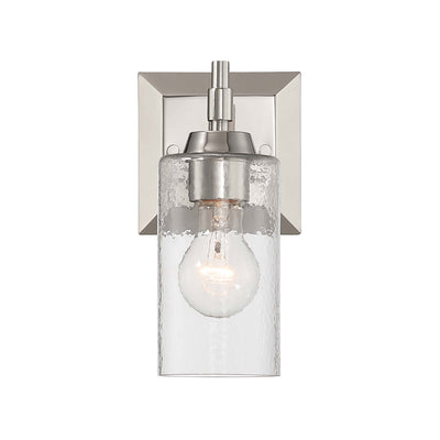 Brilia 1-light Wall Sconce Vanity in Polished Nickel with Hammered Water Glass - - Golden Lighting