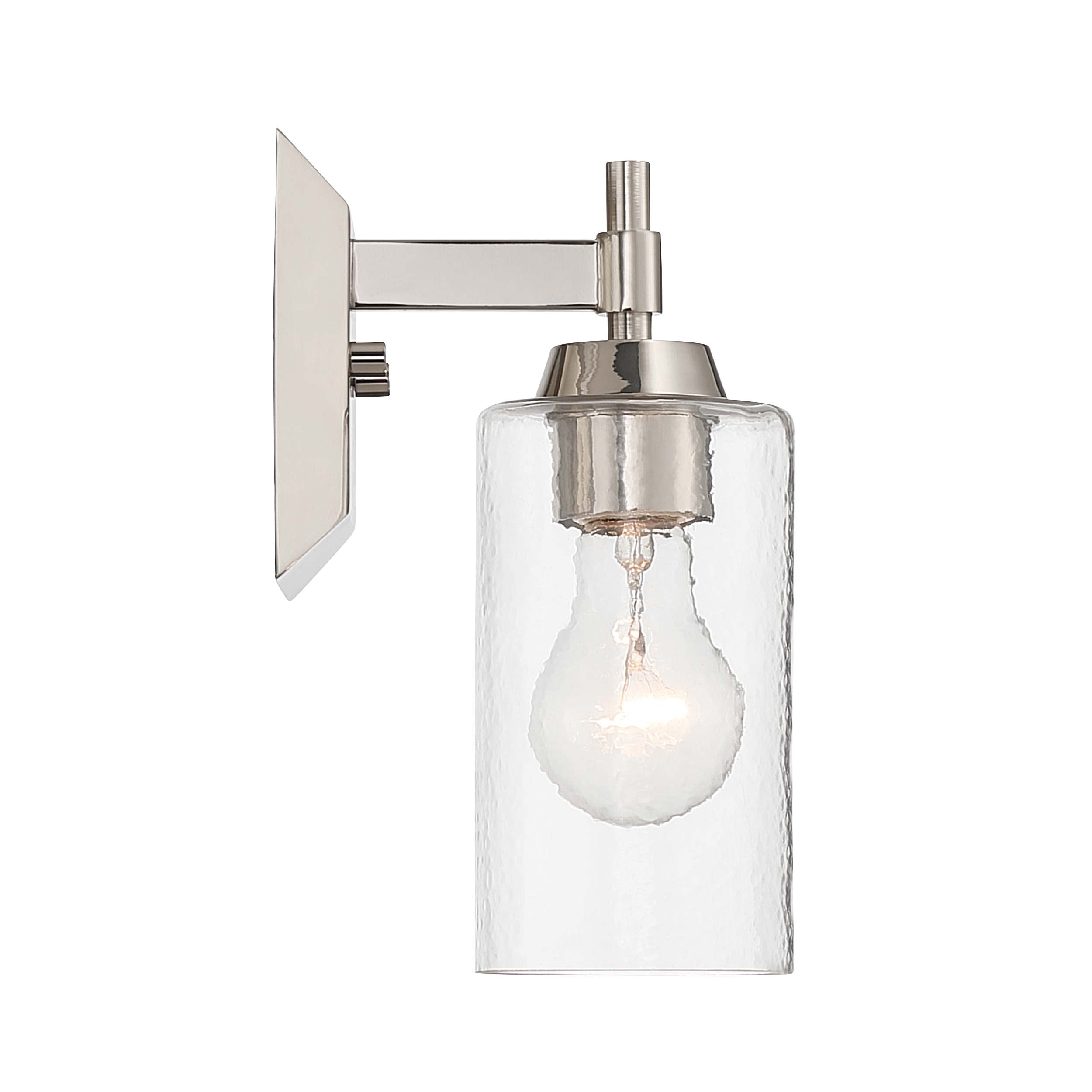 Brilia 1-light Wall Sconce Vanity in Polished Nickel with Hammered Water Glass - - Golden Lighting
