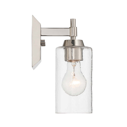 Brilia 1-light Wall Sconce Vanity in Polished Nickel with Hammered Water Glass - - Golden Lighting