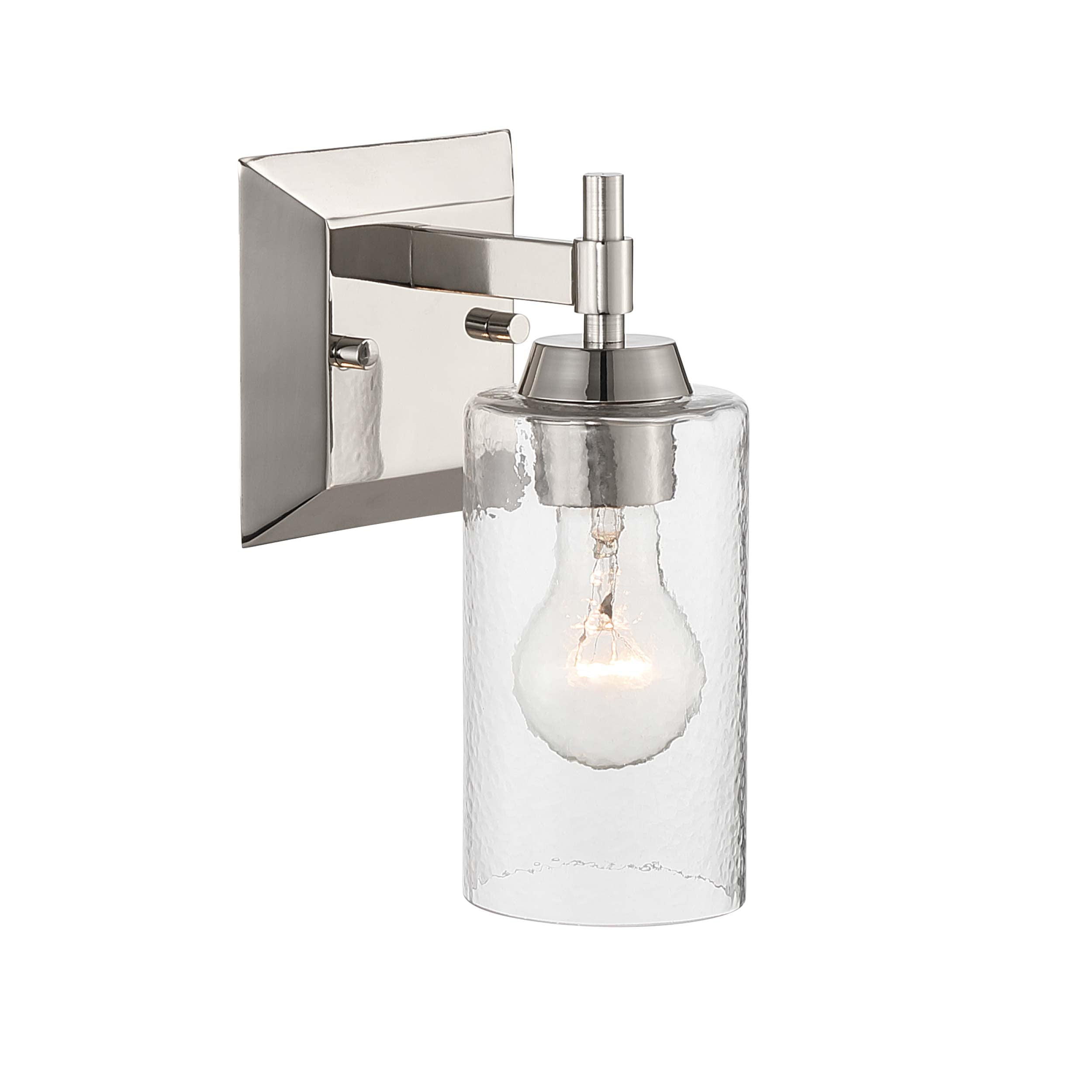 Brilia 1-light Wall Sconce Vanity in Polished Nickel with Hammered Water Glass - - Golden Lighting