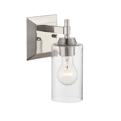 Brilia 1-light Wall Sconce Vanity in Polished Nickel with Hammered Water Glass - - Golden Lighting