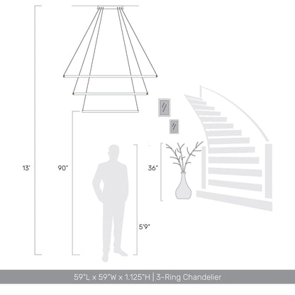 Veritas 59" 3-tier Bi-directional LED Chandelier in Sand White - - Golden Lighting