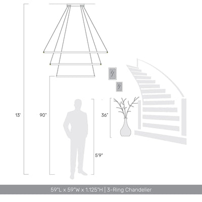 Veritas 59" 3-tier Bi-directional LED Chandelier in Sand Black - - Golden Lighting
