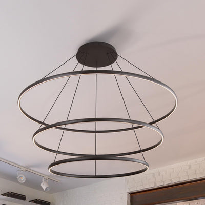 Veritas 71" 3-tier Bi-directional LED Chandelier in Sand Black - - Golden Lighting