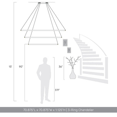 Veritas 71" 3-tier Bi-directional LED Chandelier in Sand White - - Golden Lighting