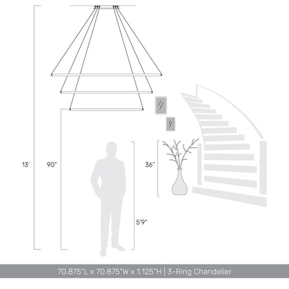 Veritas 71" 3-tier Bi-directional LED Chandelier in Sand White - - Golden Lighting