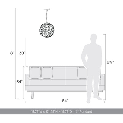 Golden Lighting Spheris Integrated LED 16in Pendant in Natural Brass - - Golden Lighting