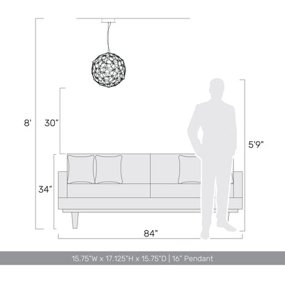 Golden Lighting Spheris Integrated LED 16in Pendant in Natural Brass - - Golden Lighting