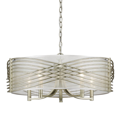 Zara 5-Light Semi-Flush in White Gold - White Gold / Sheer Opal / Silver - Golden Lighting