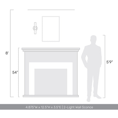 Lyssna Cirkel 2-light Wall Sconce in Modern Bronze, scale reference - Golden Lighting