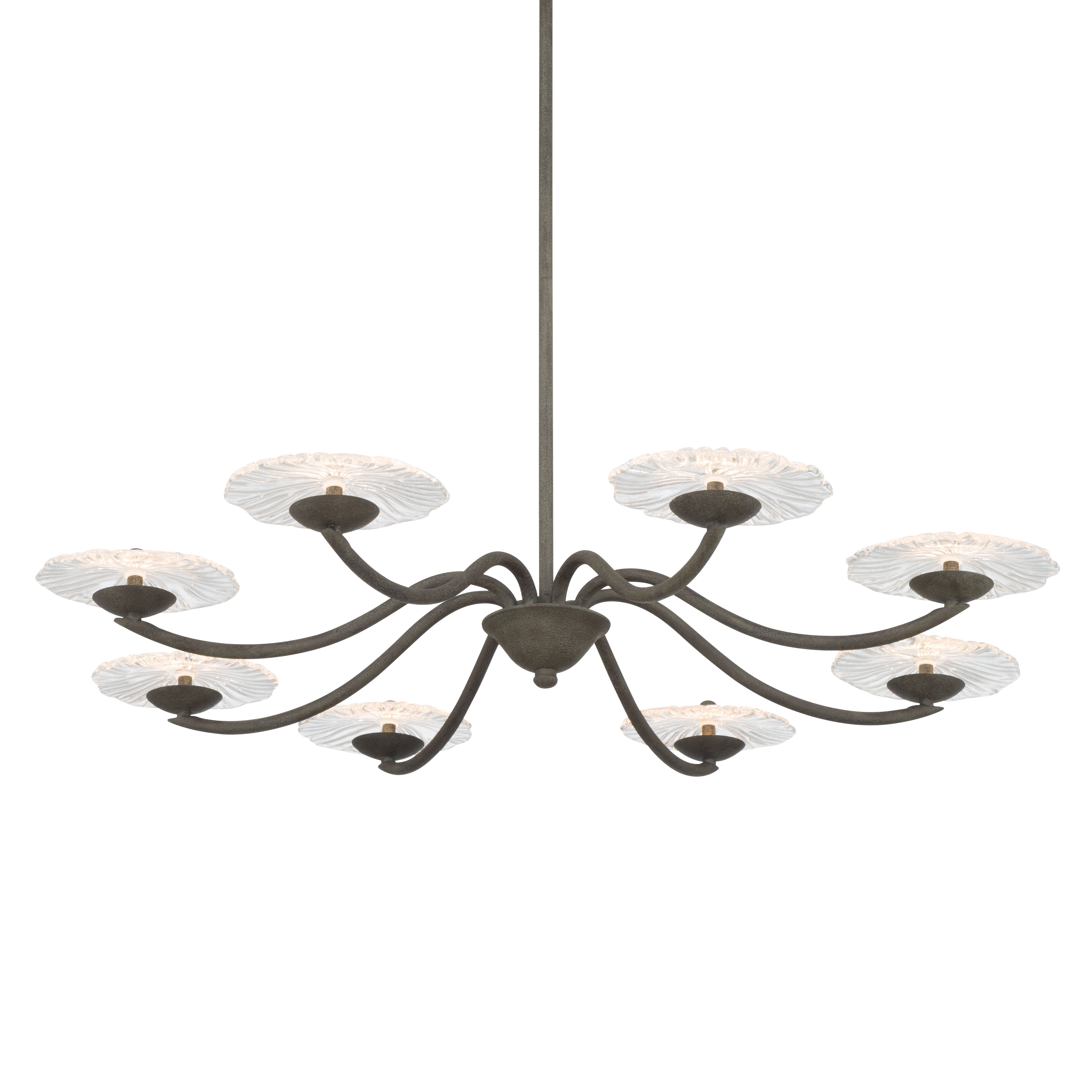 Golden Lighting Coral Bloom Integrated LED 31in Chandelier in Black Slate with Pressed Clear Glass