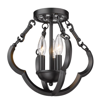 Saxon 3-light Semi-Flush Mount in Matte Black - - Golden Lighting