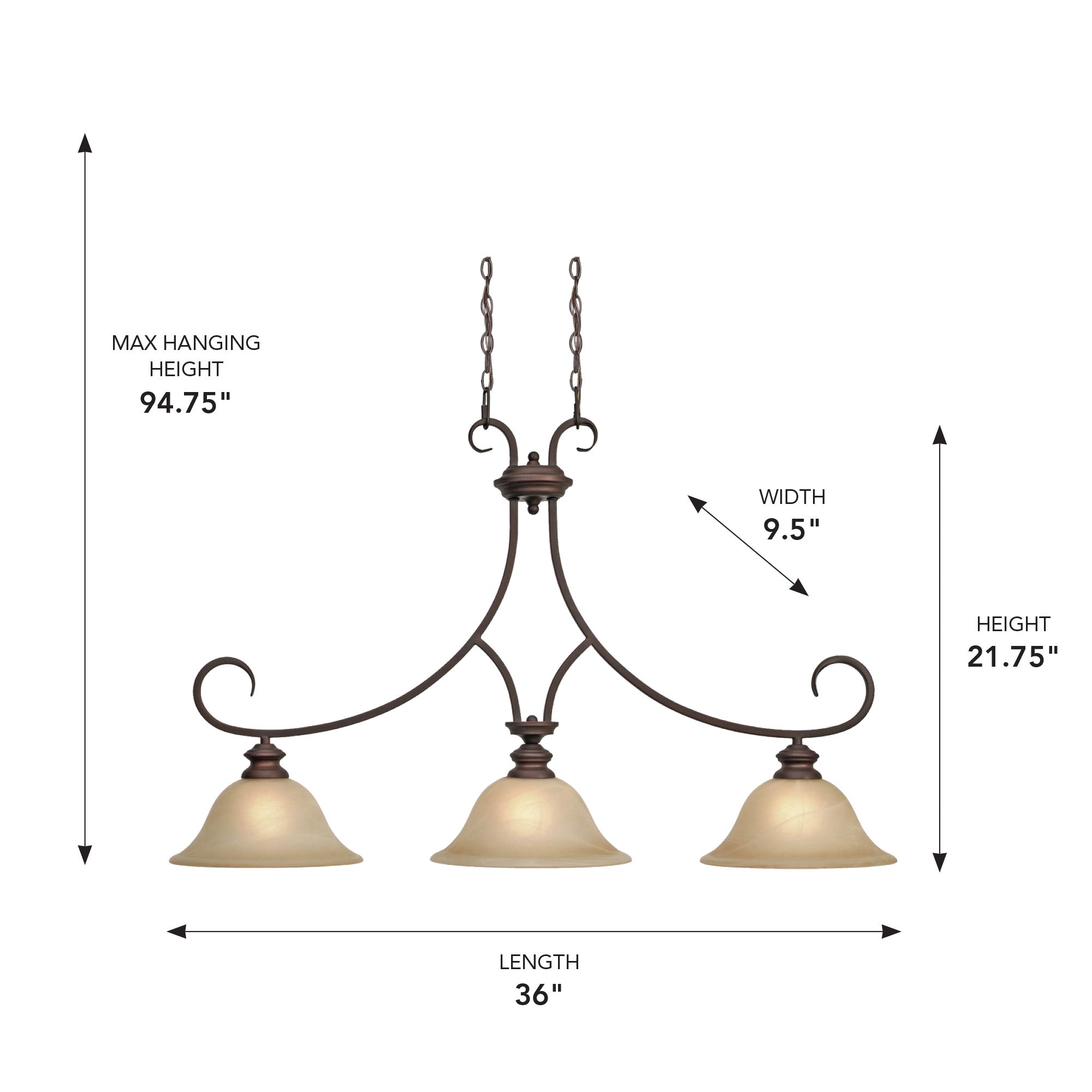 Lancaster 3-light Pendant in Rubbed Bronze