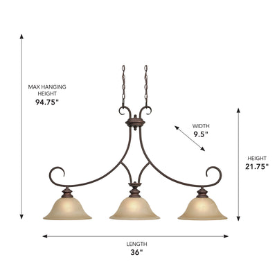 Lancaster 3-light Pendant in Rubbed Bronze, alternate view - Golden Lighting
