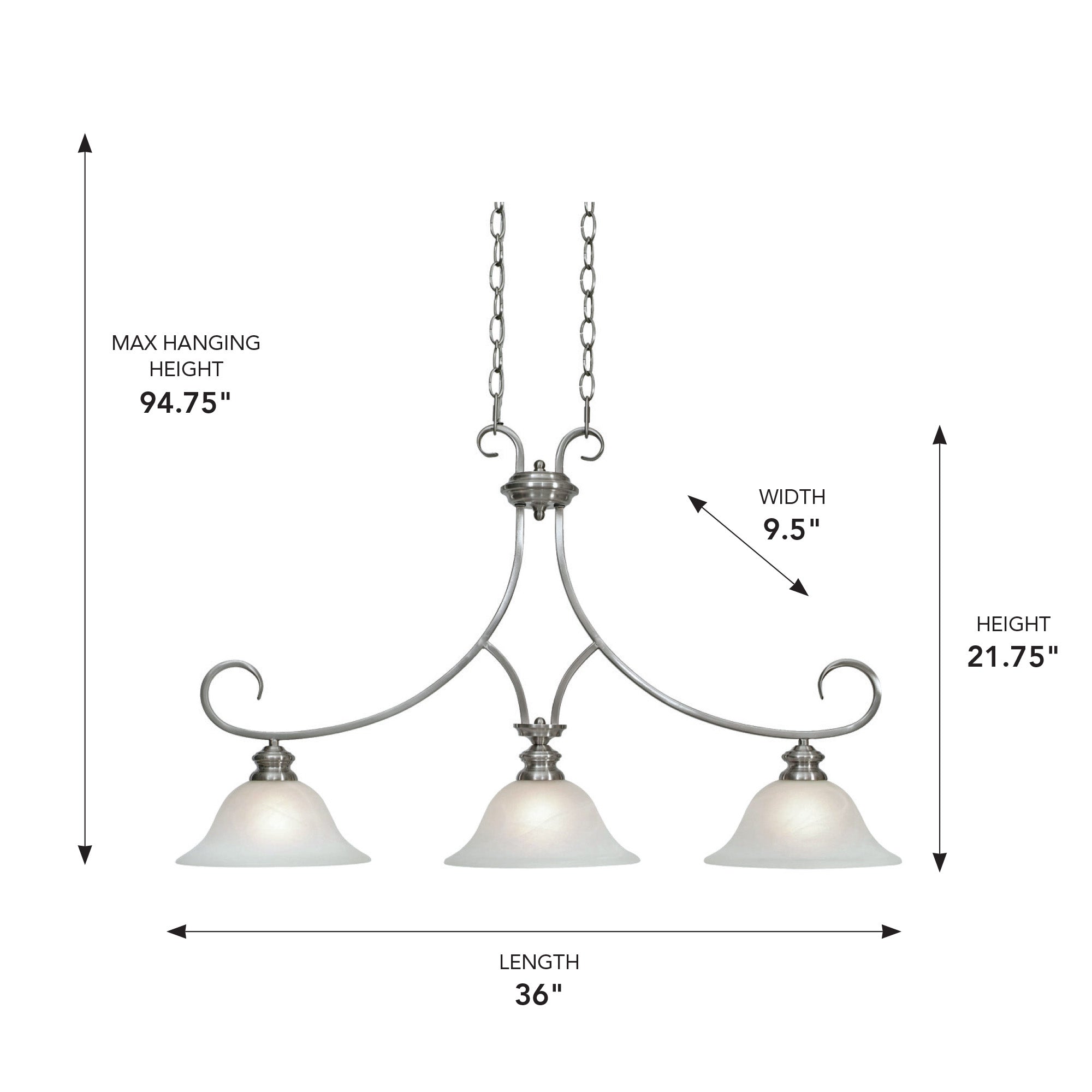 Wry Lighting Lancaster 3-light Pendant in Pewter