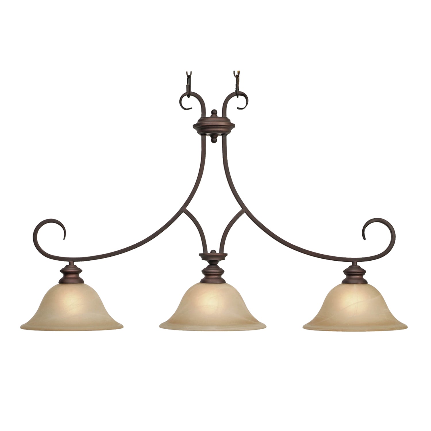 Lancaster 3 Light Linear Pendant in Rubbed Bronze with Antique Marbled Glass - - Golden Lighting