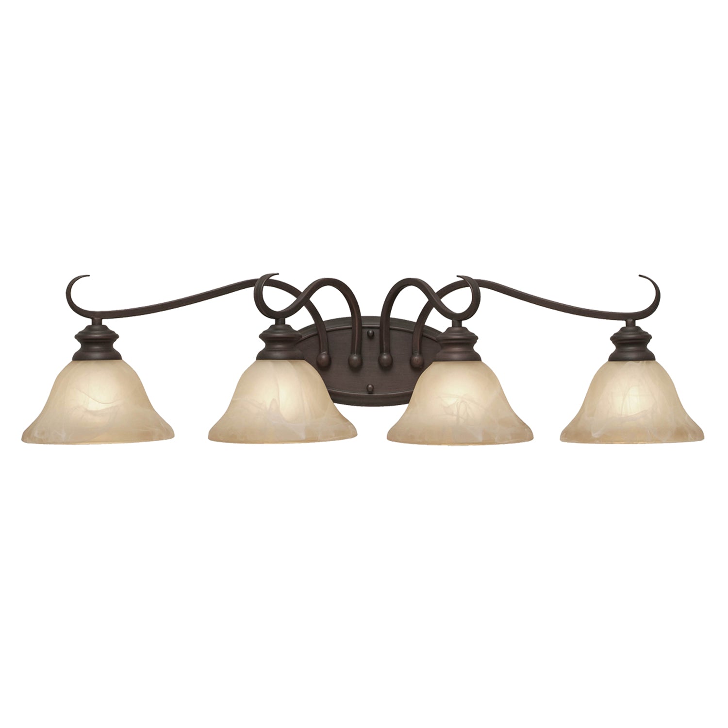 Lancaster 4 Light Bath Vanity in Rubbed Bronze with Antique Marbled Glass - - Golden Lighting