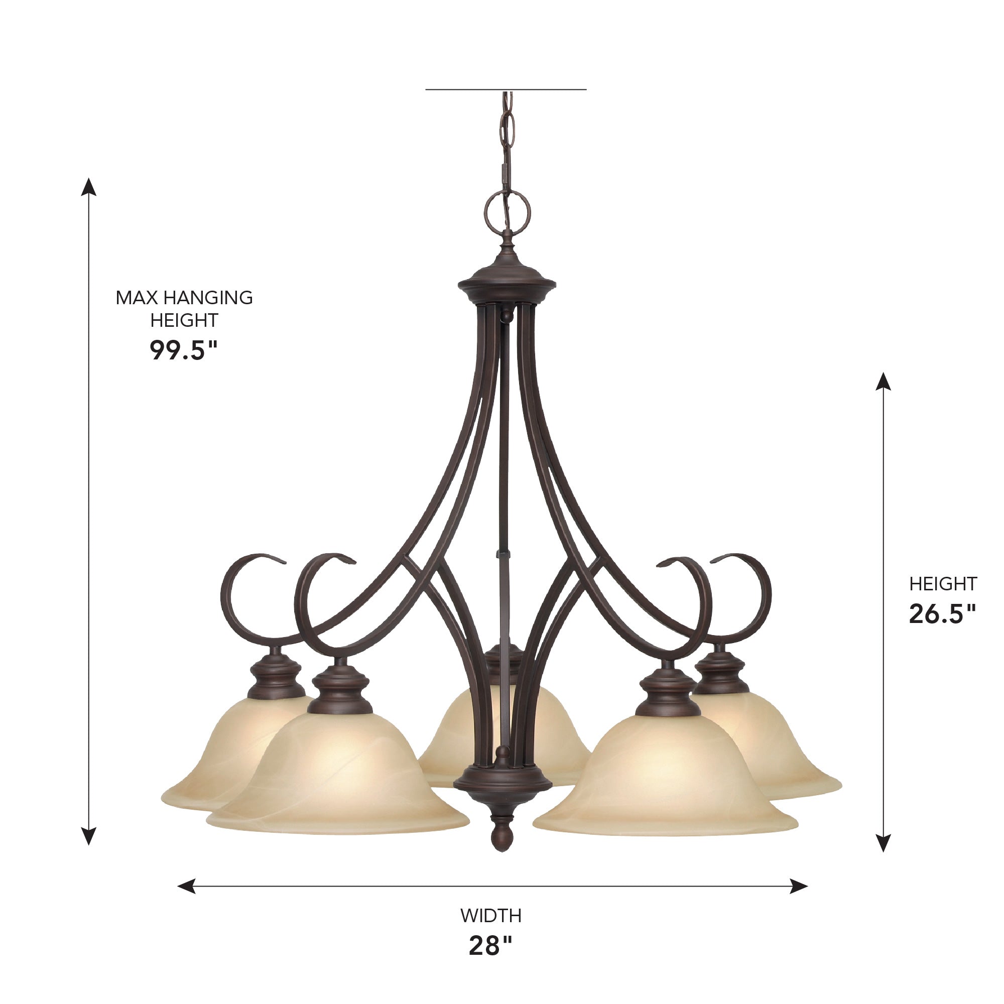 Wry Lighting Lancaster 5-light Chandelier in Rubbed Bronze